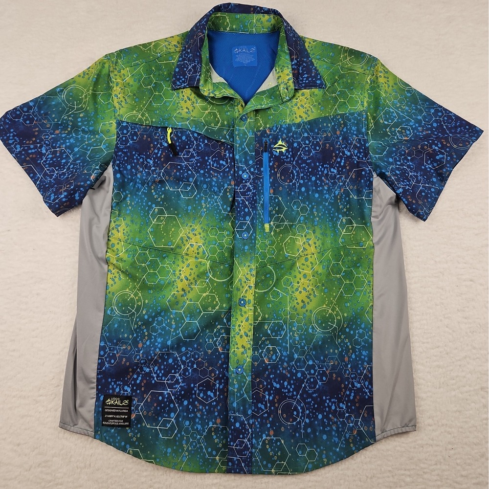 Loco Skailz Fishing Shirt Mens L Colorful Breathable Geometric Bubble Pattern